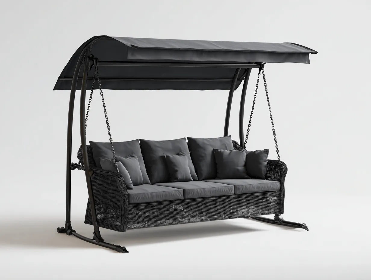 Gartenschaukelstuhl - Metall/Flechtwerk - 200x130x170 cm - schwarz/grau - für Garten - modernes Design-Spacesta