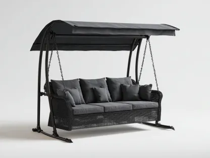 Gartenschaukelstuhl - Metall/Flechtwerk - 200x130x170 cm - schwarz/grau - für Garten - modernes Design-Spacesta