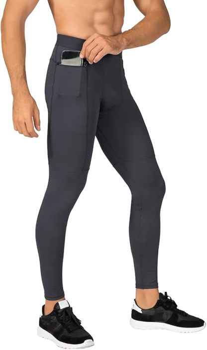 Men's Compression Pants Workout Athletic Leggings Running Gym Tights with Pockets