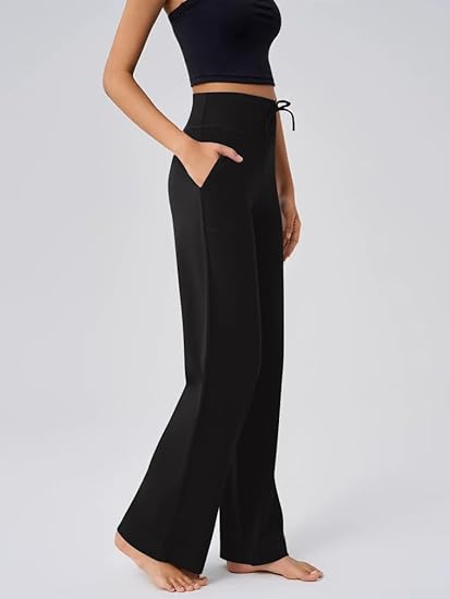 Yoga Pants Women Wide Leg Bottoms with Pockets High Waist Stretch Soft Casual Pants