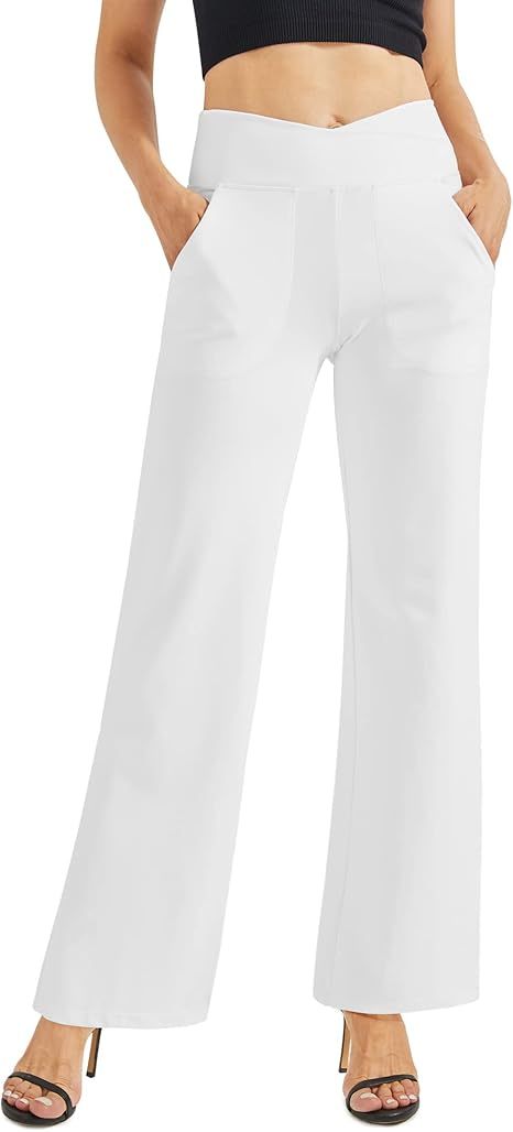 Wide Leg Pants for Women Loose Yoga Pants with Pockets Petite/Regular/Tall Stretch Casual Lounge Pants