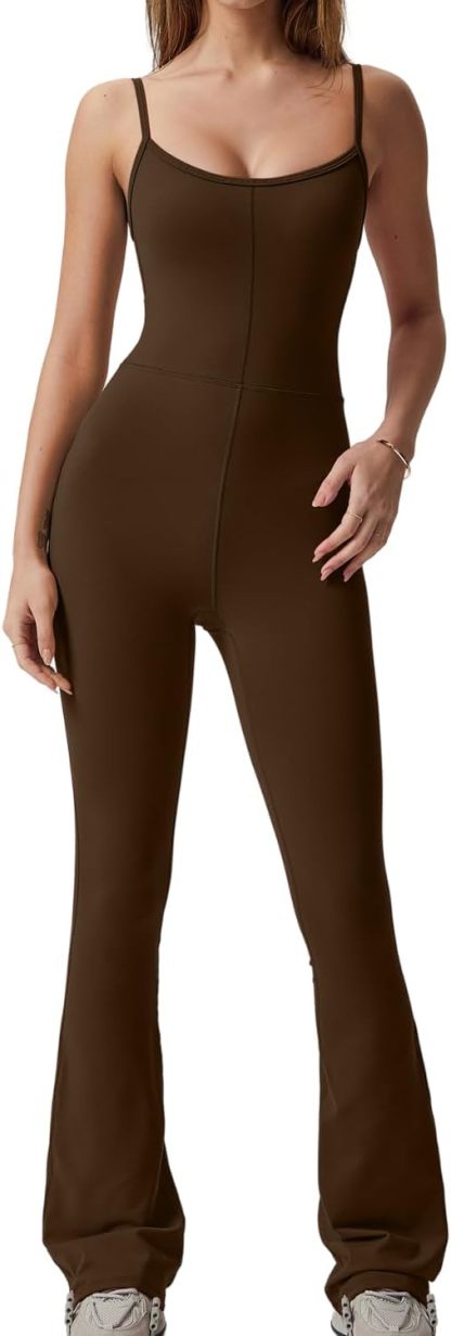  Flare Jumpsuits for Women Spaghetti Straps Scoop Neck Bodycon Full Length Casual Unitard Playsuit