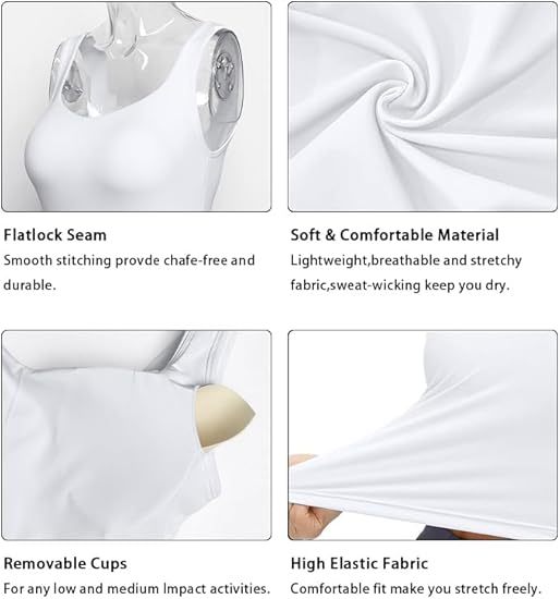  Womens' Sports Bra Padded with Medium Support Tank Tops Tee Shirts