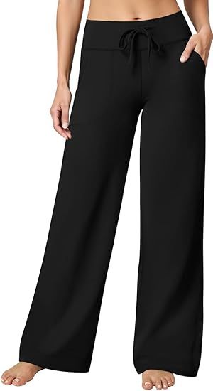 Yoga Pants Women Wide Leg Bottoms with Pockets High Waist Stretch Soft Casual Pants