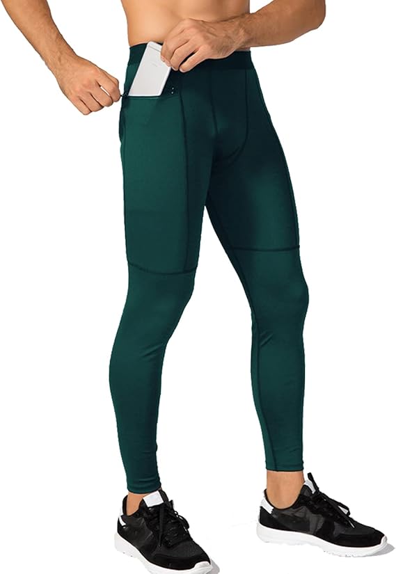 Men's Compression Pants Workout Athletic Leggings Running Gym Tights with Pockets