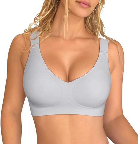 Womens Seamless Everyday Bra No Underwire Comfort Push Up Bras V Neck Soft Wireless Bralette Full Coverage Sport Bra