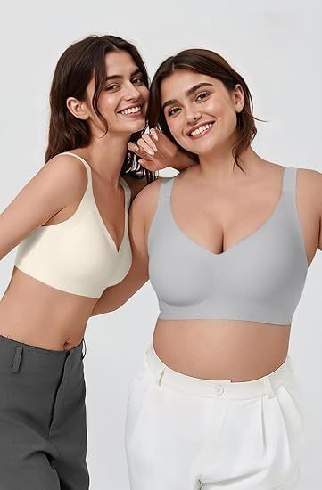 Womens Seamless Everyday Bra No Underwire Comfort Push Up Bras V Neck Soft Wireless Bralette Full Coverage Sport Bra