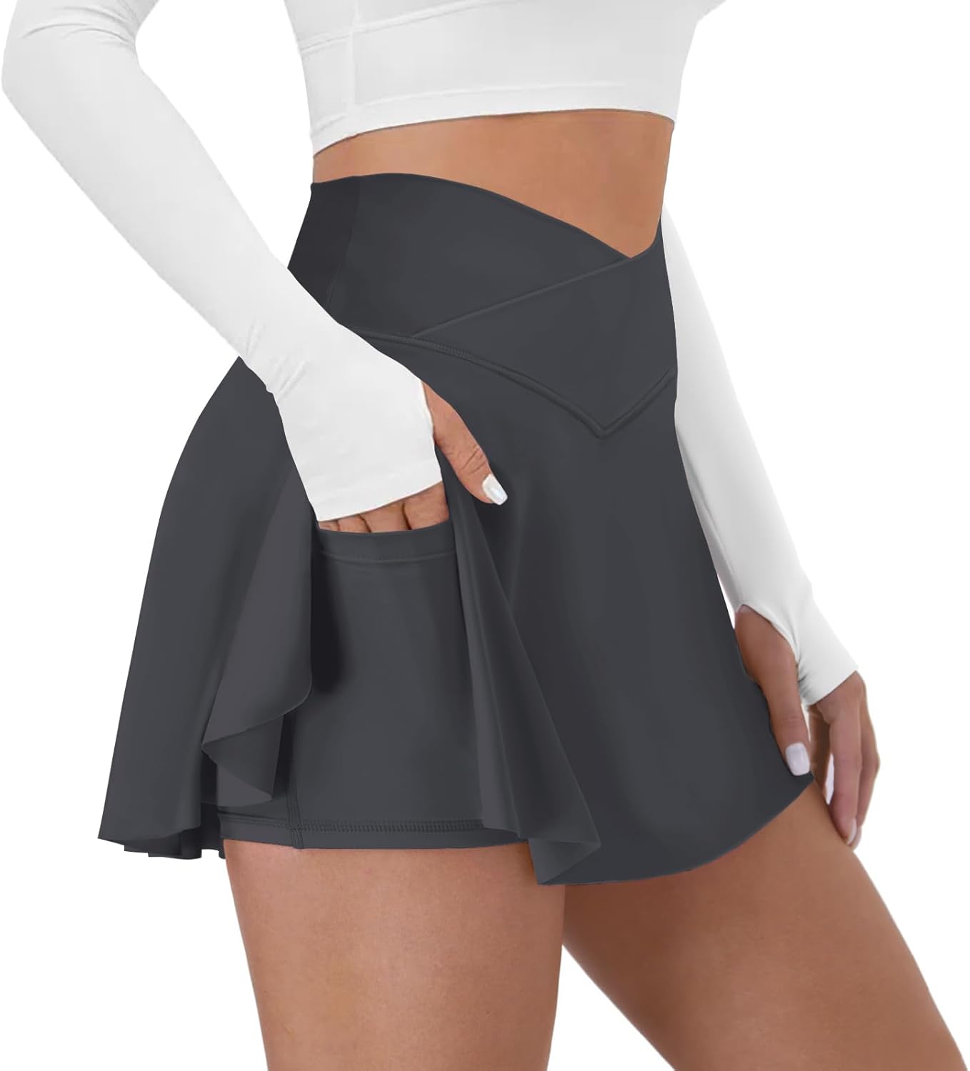 Tennis Skirt for Women with Pockets Shorts Crossover High Waisted Athletic Golf Skorts Running Workout Skirts 2 in 1