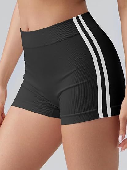Workout Shorts Tummy Control Side Stripes Gym Yoga Seamless Active Shorts