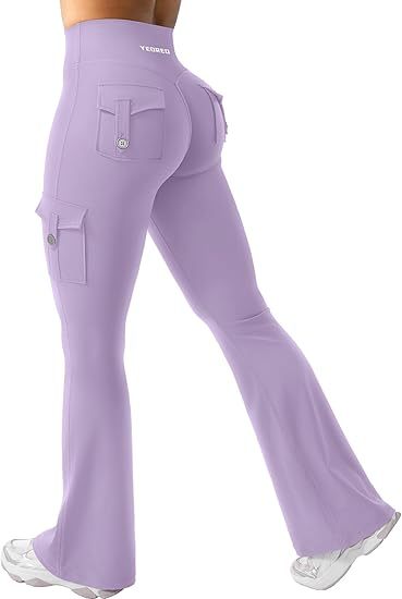 CoreFlex Women Workout Flare Leggings with Pockets Hidden Scrunch High Waisted Cargo Gym Yoga No Front Seam Leggings