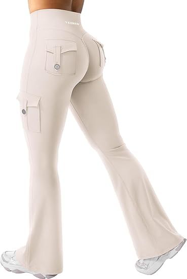 CoreFlex Women Workout Flare Leggings with Pockets Hidden Scrunch High Waisted Cargo Gym Yoga No Front Seam Leggings