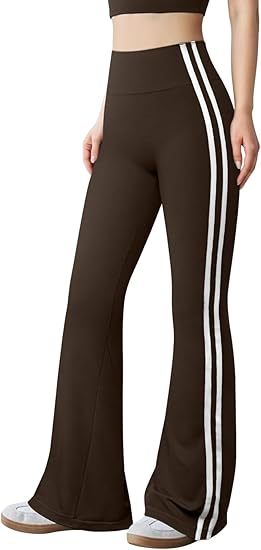 Yoga Pants Women High Waist Stripes Soft Casual Stretch Flared Bottoms Trousers