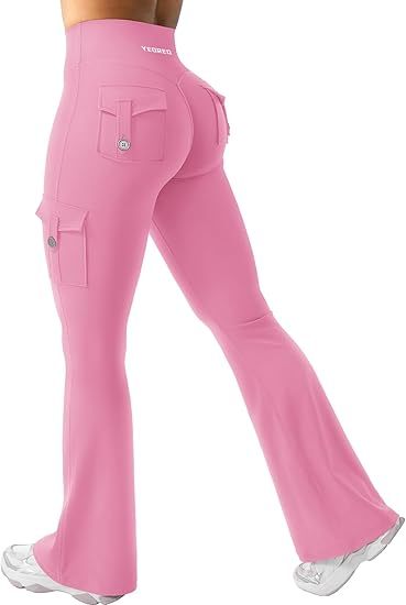 CoreFlex Women Workout Flare Leggings with Pockets Hidden Scrunch High Waisted Cargo Gym Yoga No Front Seam Leggings