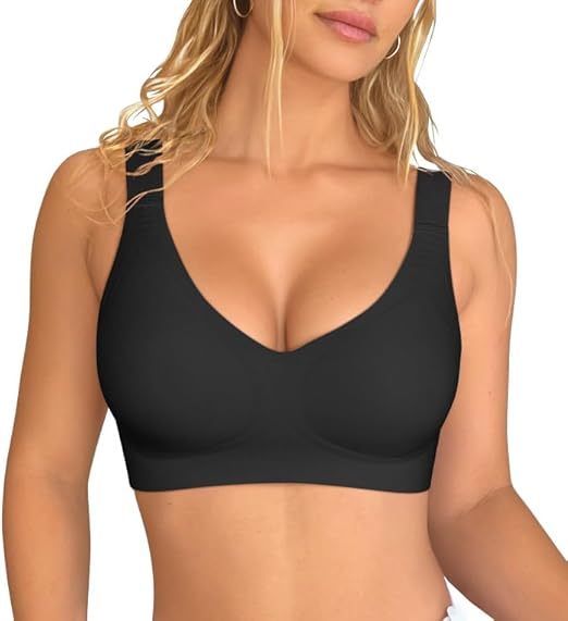 Womens Seamless Everyday Bra No Underwire Comfort Push Up Bras V Neck Soft Wireless Bralette Full Coverage Sport Bra