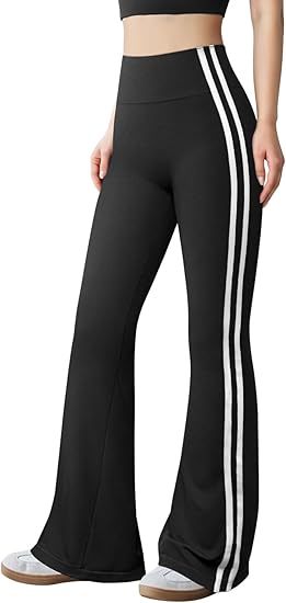 Yoga Pants Women High Waist Stripes Soft Casual Stretch Flared Bottoms Trousers