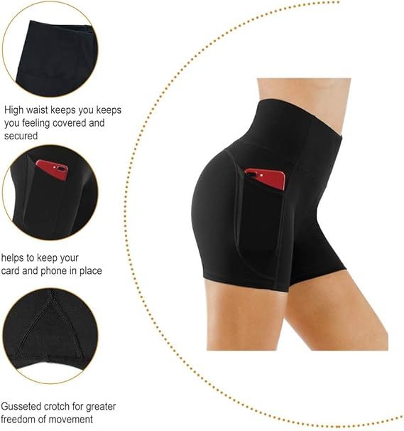 High Waist Yoga Shorts for Women's Tummy Control Fitness Athletic Workout Running Shorts with Deep Pockets