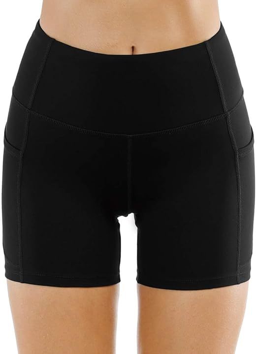 High Waist Yoga Shorts for Women's Tummy Control Fitness Athletic Workout Running Shorts with Deep Pockets