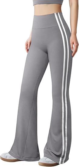 Yoga Pants Women High Waist Stripes Soft Casual Stretch Flared Bottoms Trousers