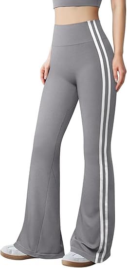 Yoga Pants Women High Waist Stripes Soft Casual Stretch Flared Bottoms Trousers