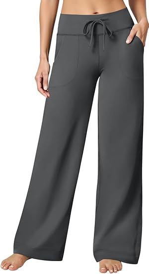 Yoga Pants Women Wide Leg Bottoms with Pockets High Waist Stretch Soft Casual Pants