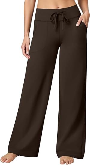 Yoga Pants Women Wide Leg Bottoms with Pockets High Waist Stretch Soft Casual Pants