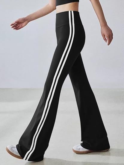 Yoga Pants Women High Waist Stripes Soft Casual Stretch Flared Bottoms Trousers