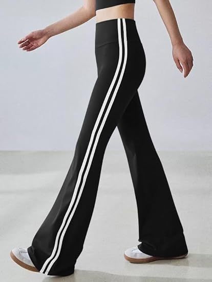 Yoga Pants Women High Waist Stripes Soft Casual Stretch Flared Bottoms Trousers