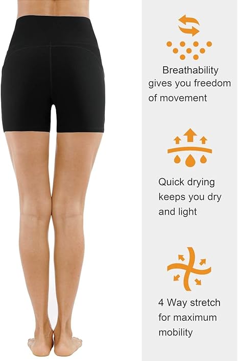 High Waist Yoga Shorts for Women's Tummy Control Fitness Athletic Workout Running Shorts with Deep Pockets