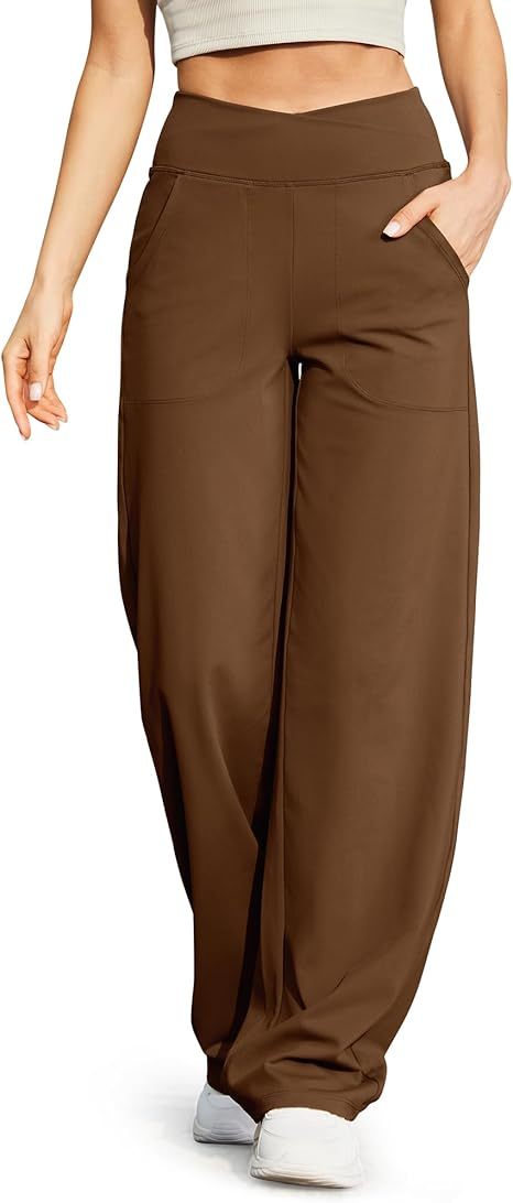 Wide Leg Pants for Women Loose Yoga Pants with Pockets Petite/Regular/Tall Stretch Casual Lounge Pants