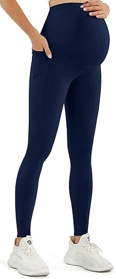Smooth Feeling Maternity Leggings Over The Belly with Pockets Workout Pregnancy Pants
