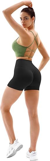 Women's Workout Gym Shorts Booty V Cross Spandex Yoga Biker Shorts Scrunch Butt High Waisted Athletic Leggings