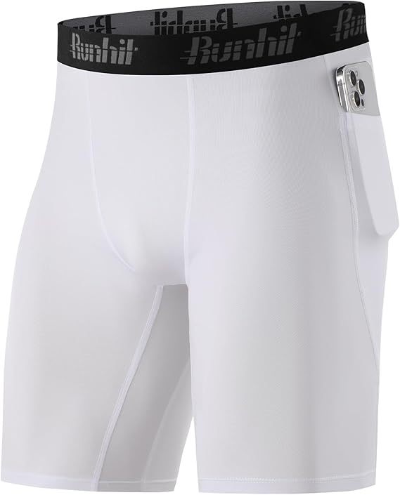 Runhit Men's Compression Shorts with Pockets – 9" Performance Athletic Shorts for Workouts Sports Running Spandex Underwear