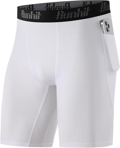 Runhit Men's Compression Shorts with Pockets – 9" Performance Athletic Shorts for Workouts Sports Running Spandex Underwear