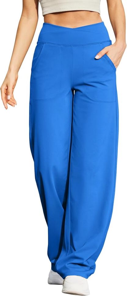 Wide Leg Pants for Women Loose Yoga Pants with Pockets Petite/Regular/Tall Stretch Casual Lounge Pants