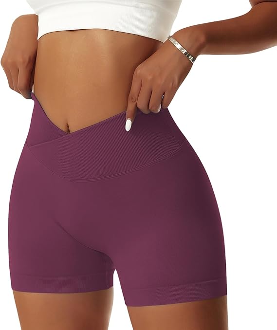 Women's Workout Gym Shorts Booty V Cross Spandex Yoga Biker Shorts Scrunch Butt High Waisted Athletic Leggings