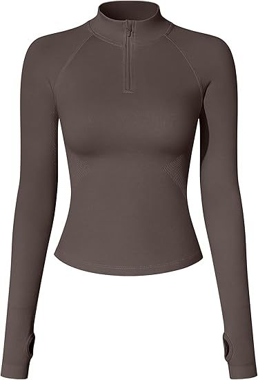 Workout Shirts Women Long Sleeve Yoga Tops Impact Half Zippy Tunics Running Shirts