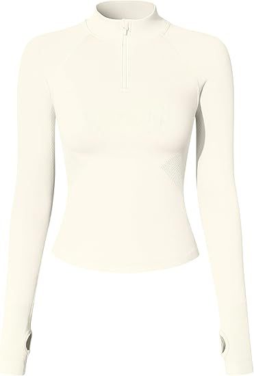 Workout Shirts Women Long Sleeve Yoga Tops Impact Half Zippy Tunics Running Shirts