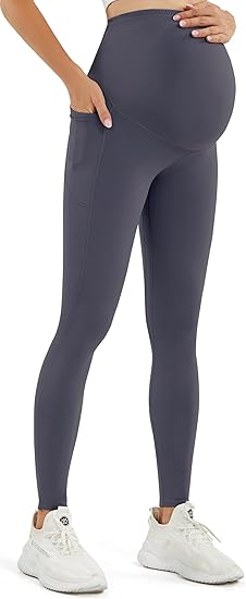 Smooth Feeling Maternity Leggings Over The Belly with Pockets Workout Pregnancy Pants