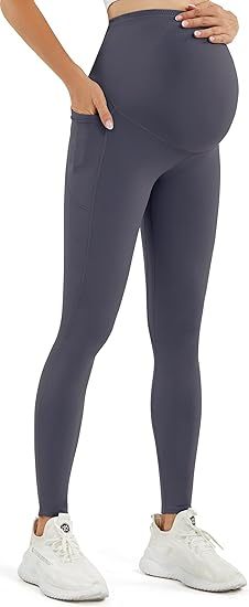 Smooth Feeling Maternity Leggings Over The Belly with Pockets Workout Pregnancy Pants