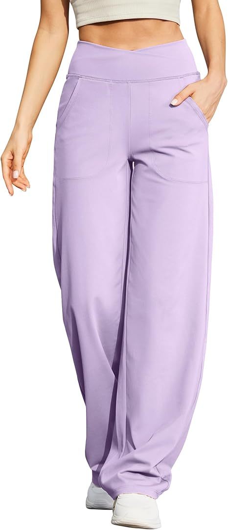 Wide Leg Pants for Women Loose Yoga Pants with Pockets Petite/Regular/Tall Stretch Casual Lounge Pants