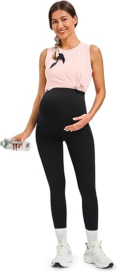 Smooth Feeling Maternity Leggings Over The Belly with Pockets Workout Pregnancy Pants