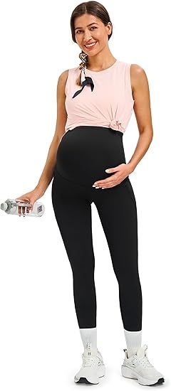 Smooth Feeling Maternity Leggings Over The Belly with Pockets Workout Pregnancy Pants