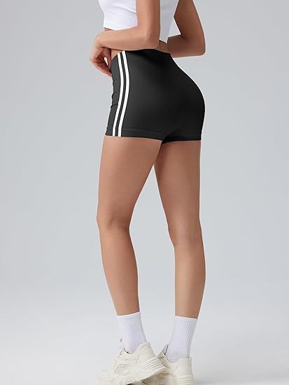 Workout Shorts Tummy Control Side Stripes Gym Yoga Seamless Active Shorts
