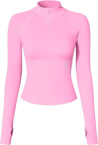 Workout Shirts Women Long Sleeve Yoga Tops Impact Half Zippy Tunics Running Shirts