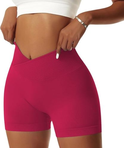 Women's Workout Gym Shorts Booty V Cross Spandex Yoga Biker Shorts Scrunch Butt High Waisted Athletic Leggings