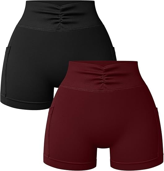 Women’s Mini Workout Shorts 2 Piece V-Shaped High Waist Stretchy Yoga Shorts with Pockets ￼ ￼ ￼ ￼ ￼ ￼ ￼ ￼ ￼