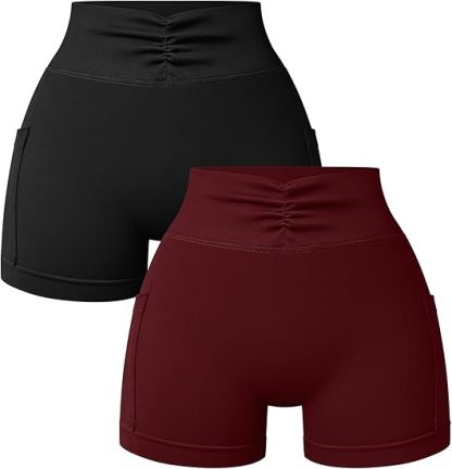 Women’s Mini Workout Shorts 2 Piece V-Shaped High Waist Stretchy Yoga Shorts with Pockets ￼ ￼ ￼ ￼ ￼ ￼ ￼ ￼ ￼