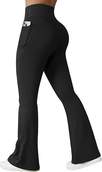 Yoga Pants Women High Waist Butt Lifting Casual Soft Leg Flared Bottoms with Pockets