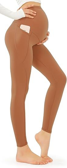 Smooth Feeling Maternity Leggings Over The Belly with Pockets Workout Pregnancy Pants