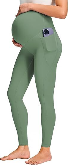 Smooth Feeling Maternity Leggings Over The Belly with Pockets Workout Pregnancy Pants